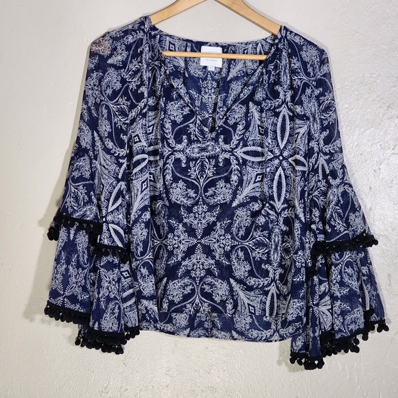Misa Navy Blue Patterned Women's Top - Picture 1 of 7